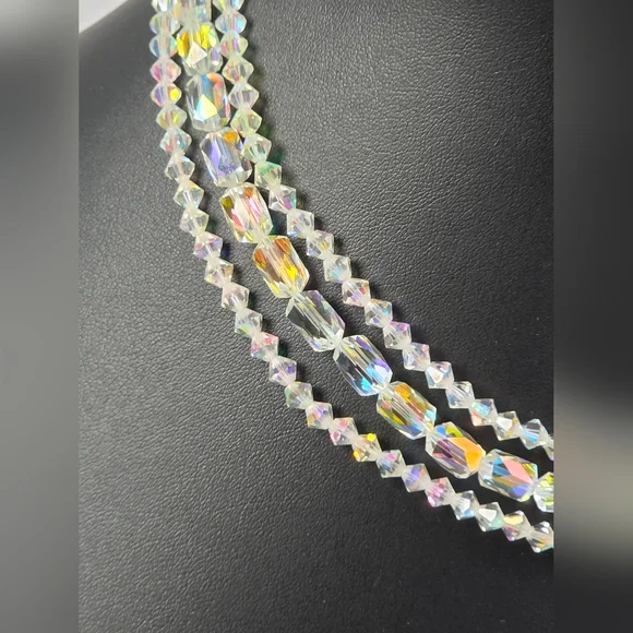 Vintage AB Necklace Triple Strand Austrian Crystals Adjustable Length Aurora - Picture 2 of 7